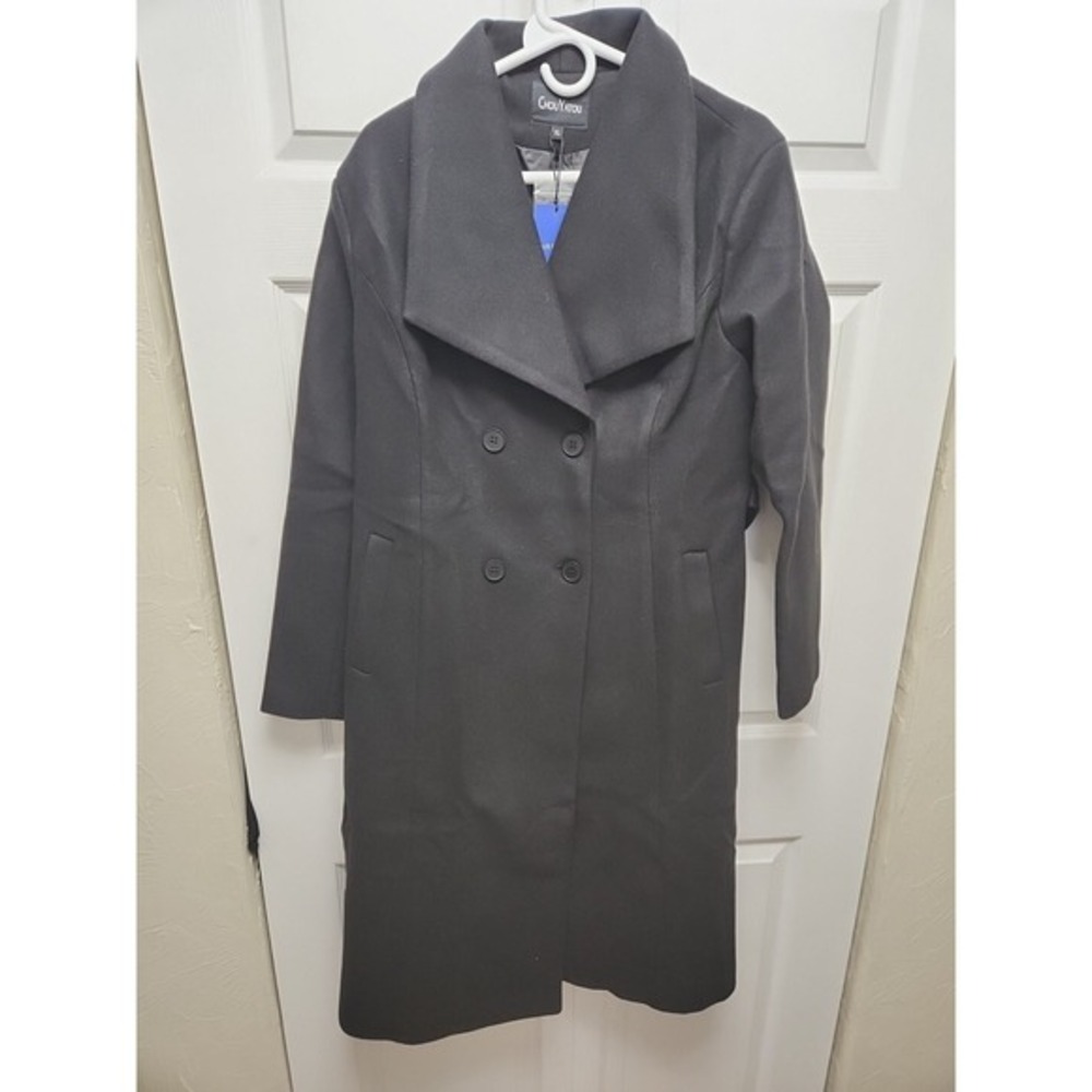 NWT‎ Chouyatou Long Pea Coat Jacket Black Womens Size XL